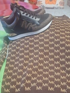 Michael Kors Brown and Black MK Logo Sneakers/sweater Set